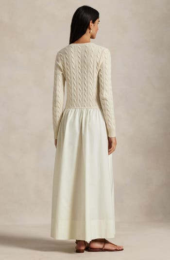 Mixed Media Cable Stitch Long Sleeve Maxi Dress