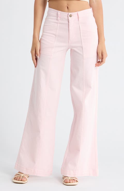 Rival High Waist Wide Leg Jeans (Rosewater)