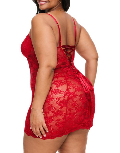 Adore Me Brielle Babydoll & G-string Set Lingerie In Dark Red