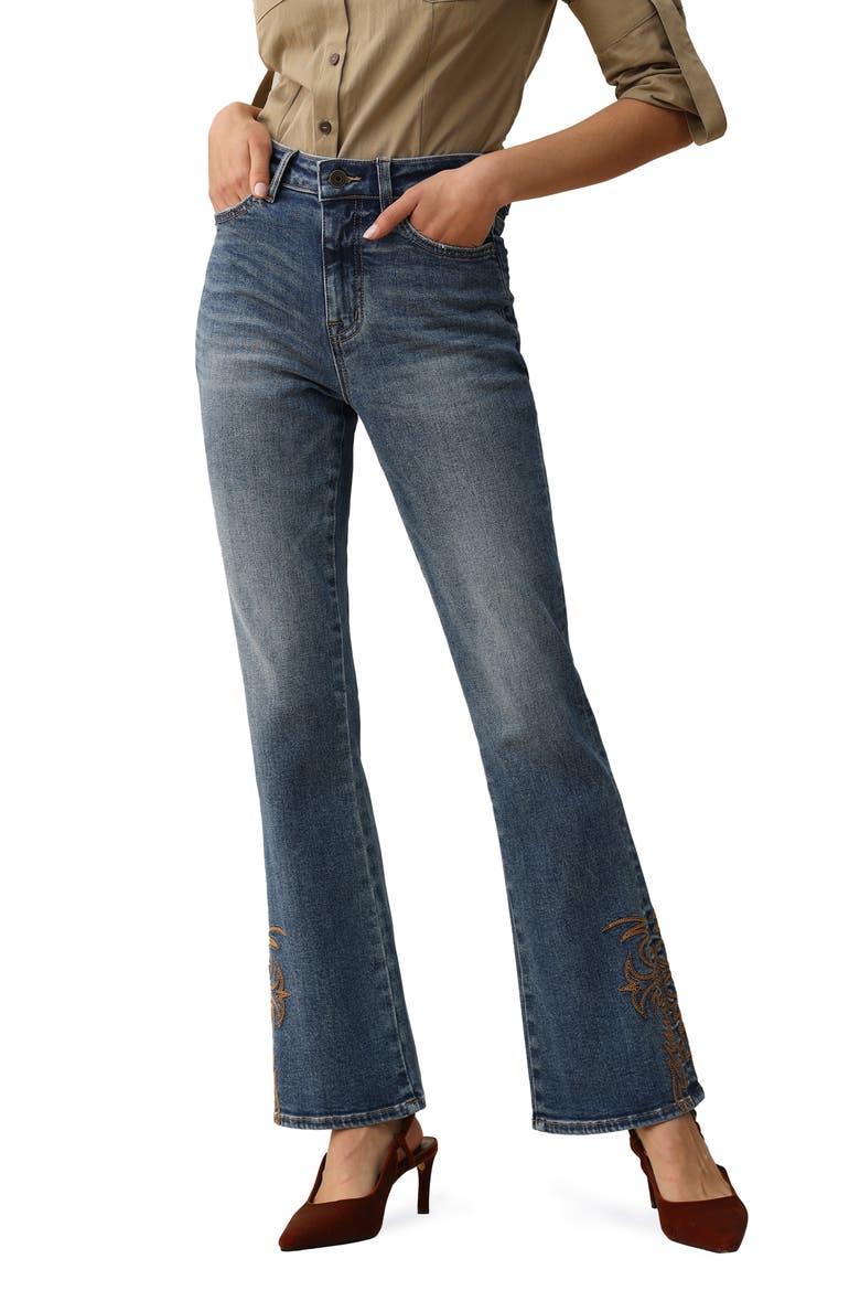 Embroidered Bootcut Jeans, Main, color, MEDIUM BLUE