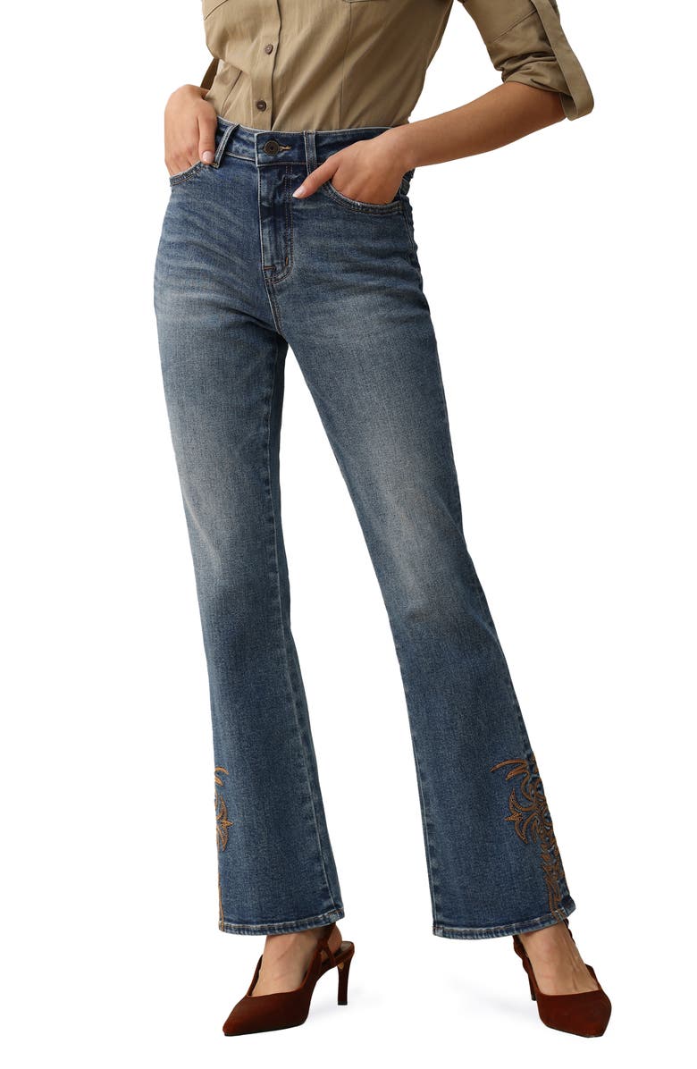 Bayeas Embroidered Bootcut Jeans, Main, color, Medium Blue