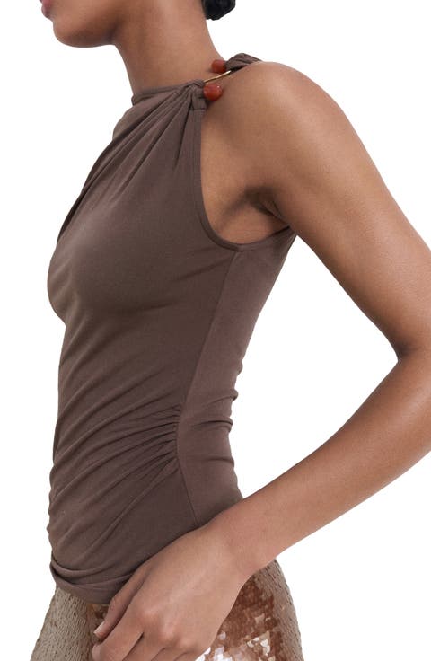 Jewel Detail Ruched Sleeveless Top