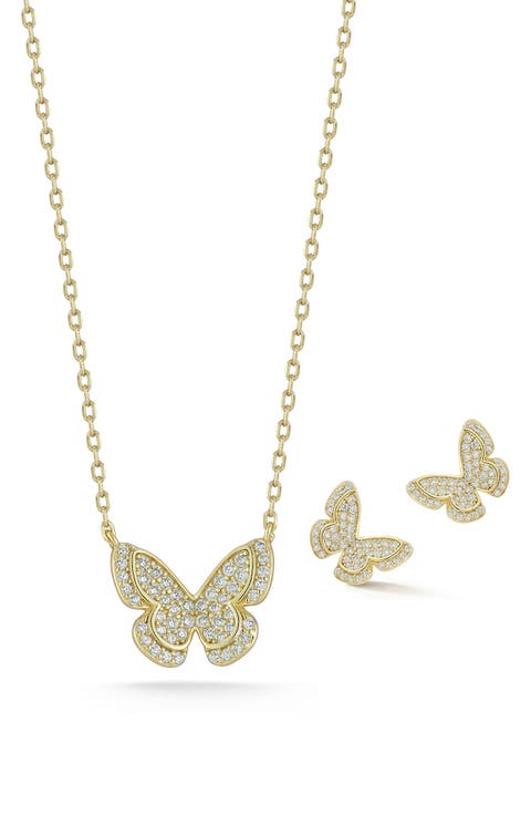CZ Butterfly Pendant & Stud Earrings Set