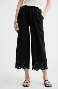 Cutwork Hem Linen Blend Pull-On Pants