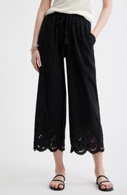 Treasure & Bond Cutwork Hem Linen Blend Pull-On Pants