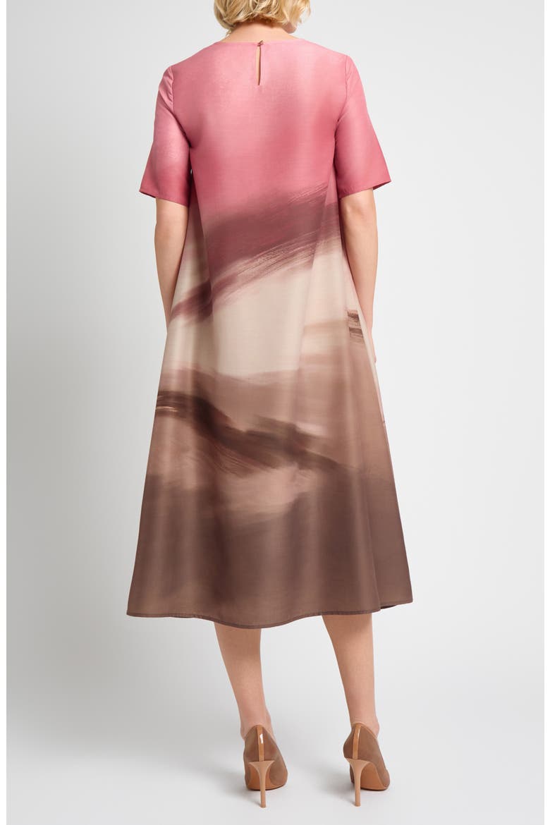 Shantung Landscape Midi Dress, Alternate, color, HONEY SUCKLE/ CHARMEUSE/ MULTI