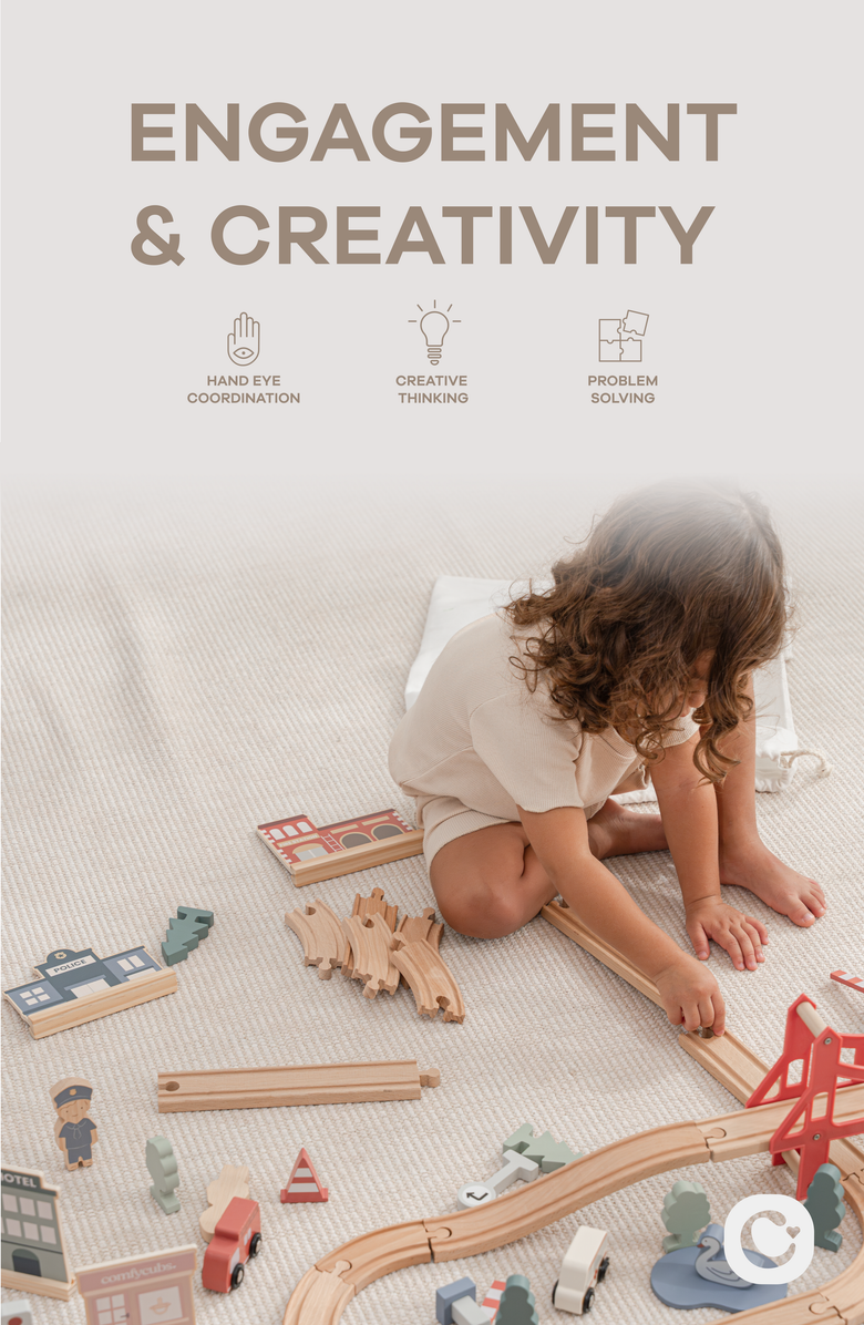 Comfy Cubs 100-Piece Wooden Train Set for Toddlers Ages 1+, Alternate, color, 100 Pc Set