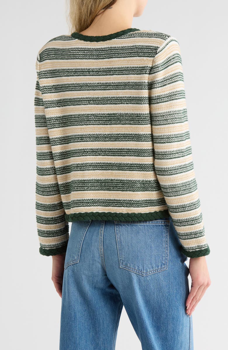 Veronica Beard Claudine Stripe Linen Blend Knit Jacket, Alternate, color, Ivory/ Hunter Green/ Khaki