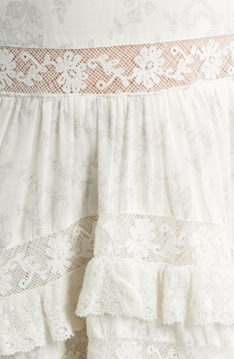 LoveShackFancy Nivara Lace Inset Tiered Cotton Mini Sundress, Alternate, color, Chantilly
