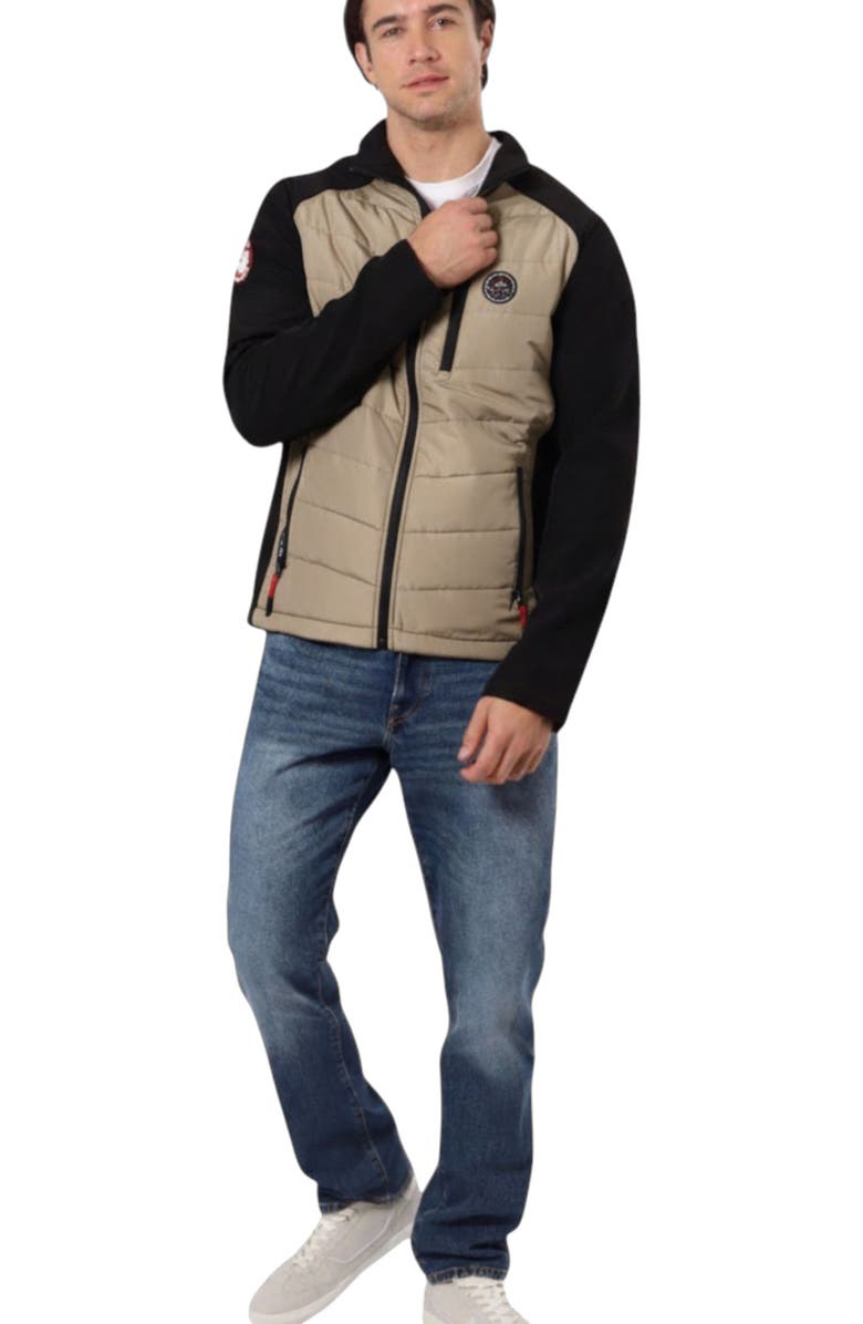 CANADA WEATHER GEAR Men
s Hybrid Softshell Puffer Jacket, Main, color, Stone