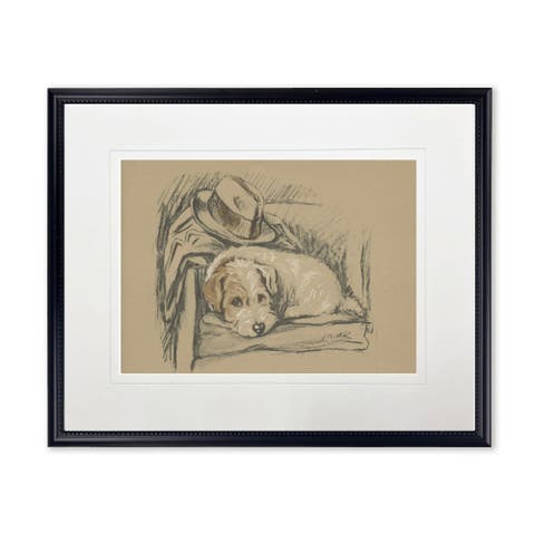 Dog with Hat Sketch Print in Black Frame