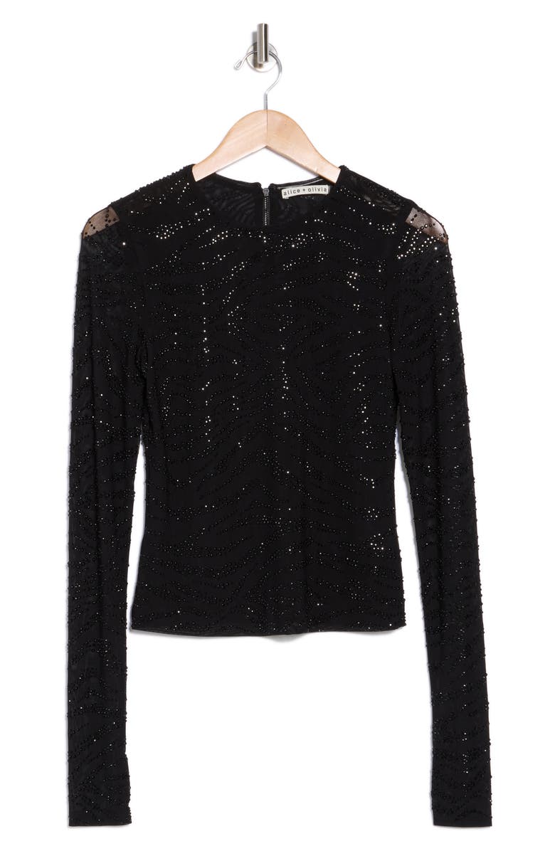 Alice + Olivia Delaina Embellished Mesh Top, Alternate, color,