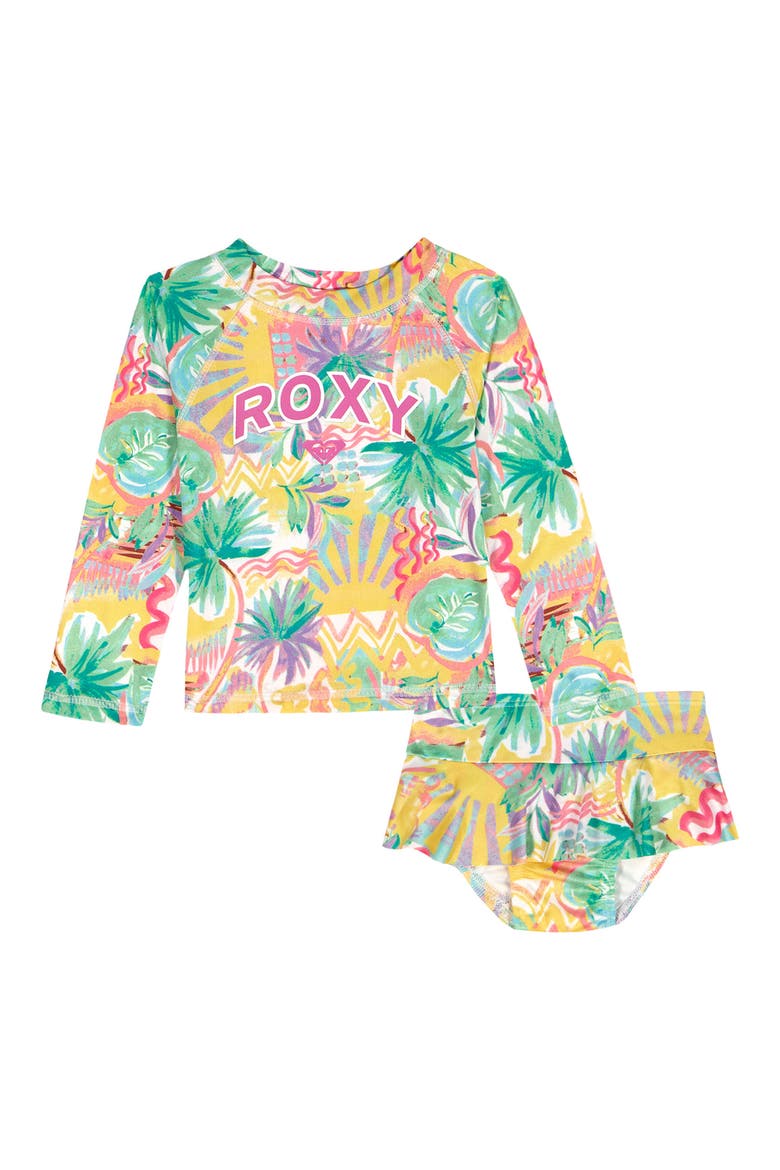 Kids' Rashguard Top & Bikini Bottoms Set, Main, color, GREEN MULTI