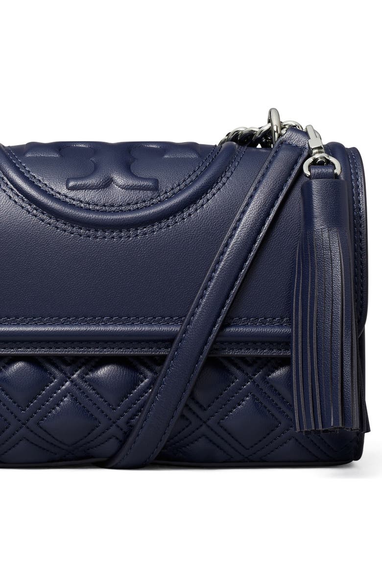 Tory Burch Small Fleming Convertible Leather Shoulder Bag, Alternate, color, Royal Navy