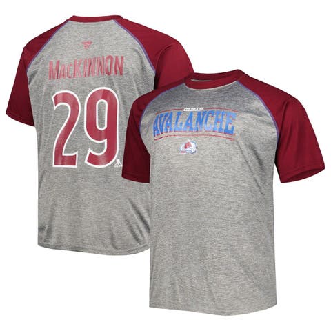 Men's Fanatics Branded Nathan MacKinnon Heather Gray/Burgundy Colorado Avalanche Big & Tall Contrast Raglan Name & Number T-Shirt