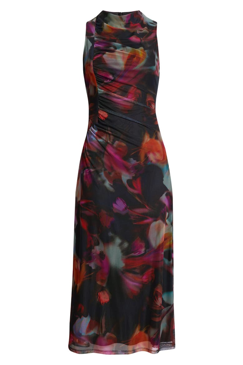 Ruched Floral Print Cocktail Dress, Alternate, color, BLACK MULTI
