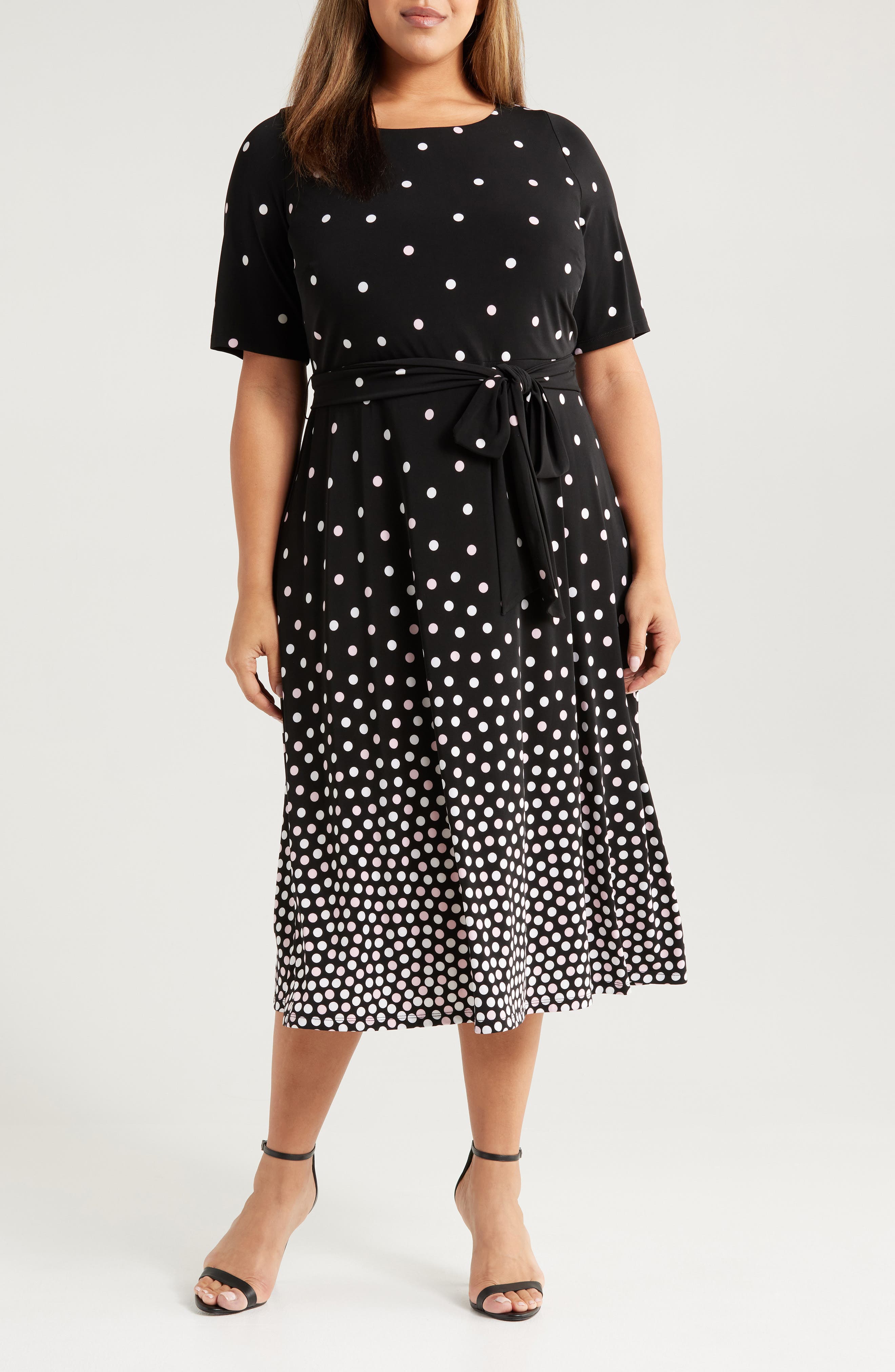 Long Sleeve Belted Fit & Flare Dress