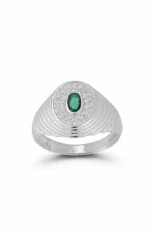 CHLOE AND MADISON Cubic Zirconia Ribbed Signet Ring