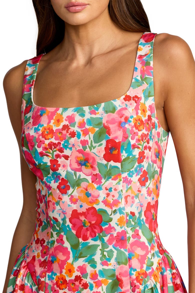 Crepe Floral Square Neck Sleeveless Midi Dress, Alternate, color, Pink Multi