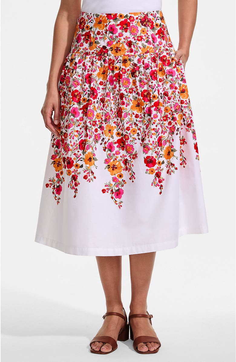 Lands' End Poplin Drop Waist Midi Skirt, Alternate, color, White Multi Garden Floral