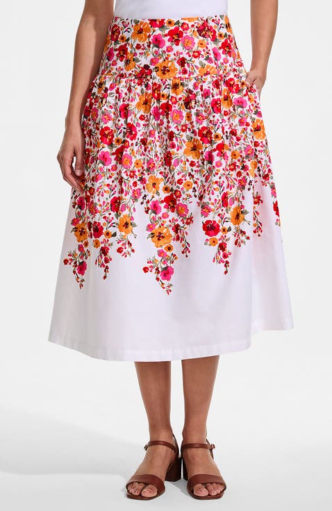 Poplin Drop Waist Midi Skirt
