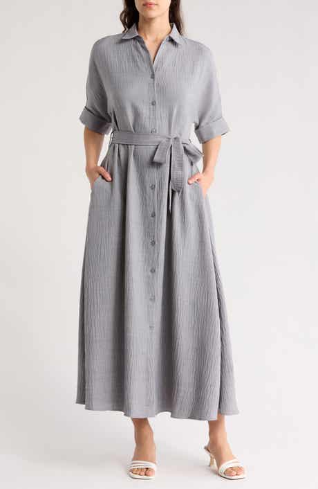 MAX STUDIO Short Sleeve Textured Maxi Shirtdress