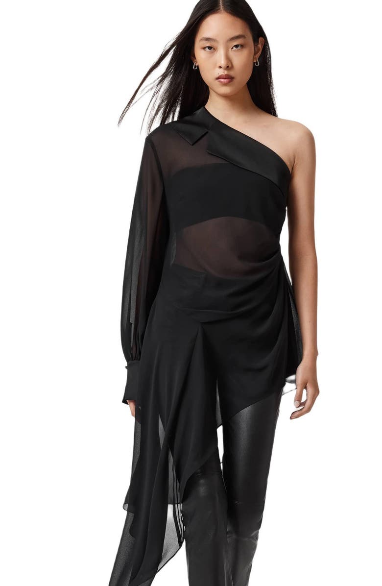AllSaints Anaya Asymmetric Sheer Chiffon Top, Alternate, color, Black