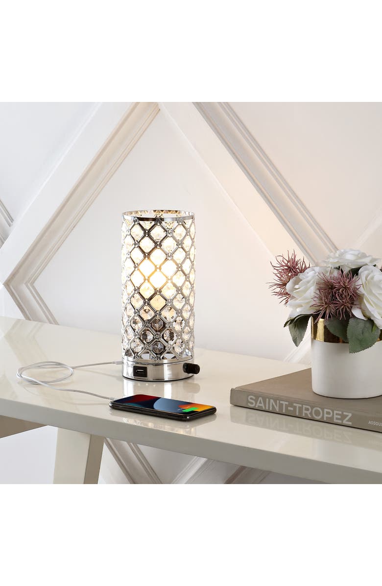 JONATHAN Y Lucie Mid-Century Modern Iron/Acrylic LED Mini Uplight Table Lamp with USB Charging Port and Smart Bulb, Alternate, color, 