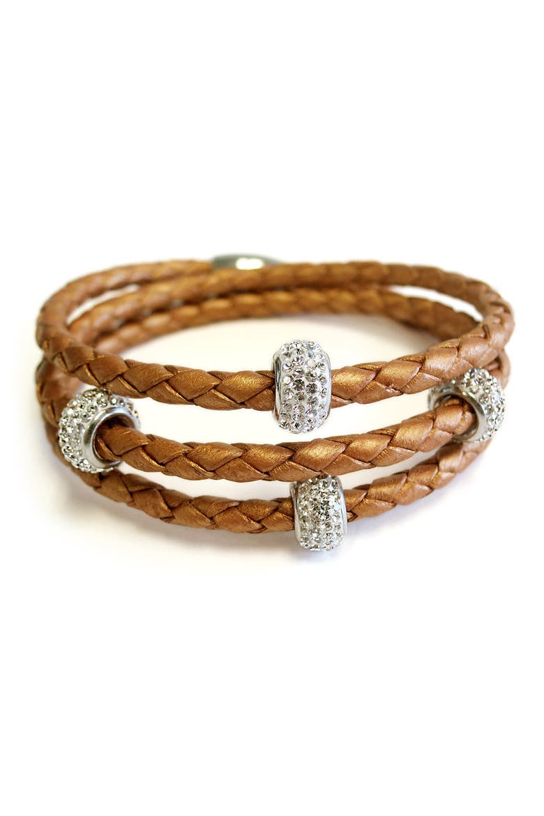 Bedazzle Leather Triple Wrap Bracelet, Main, color, ROSE GOLD