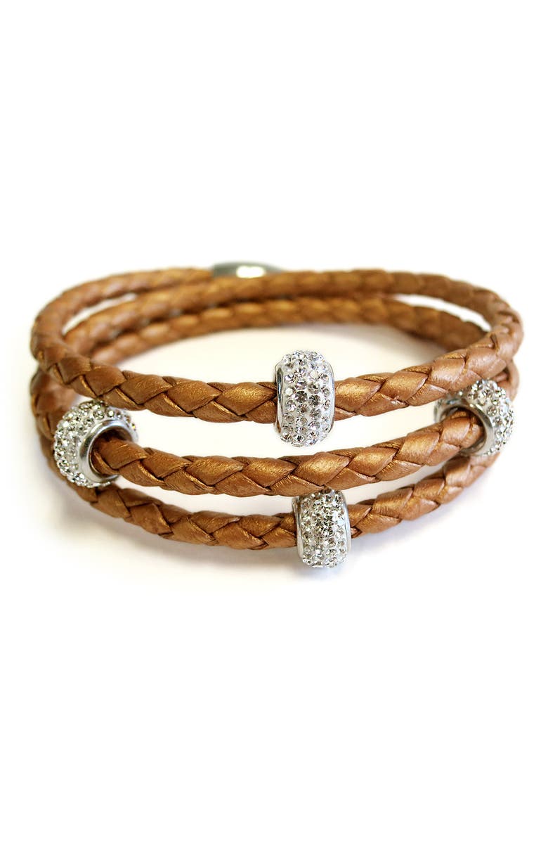 Liza Schwartz Bedazzle Leather Triple Wrap Bracelet, Main, color,