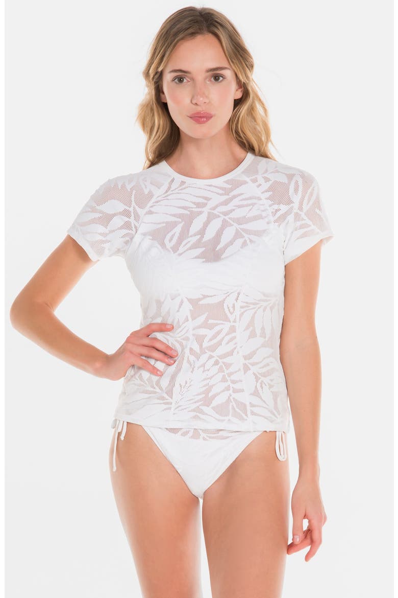 'Hannah' Short Sleeve Mesh Rashguard, Main, color, WHITE
