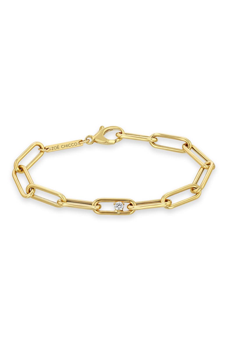 Large Paperclip Chain Bracelet with Prong Diamond, Main, color, 14K YELOW GOLD