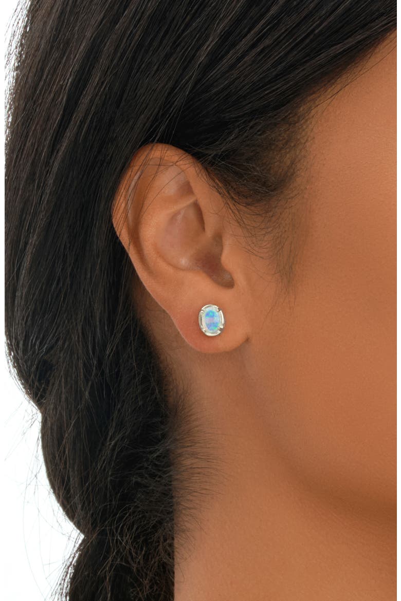 Blue Lab Created Opal Oval Stud Earrings, Alternate, color, SILVER