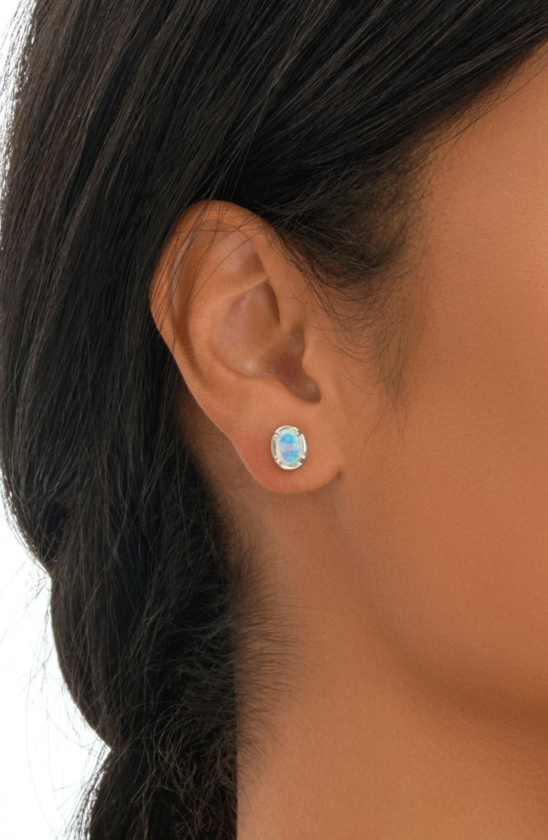 Sterling Forever Blue Lab Created Opal Oval Stud Earrings, Alternate, color, Silver