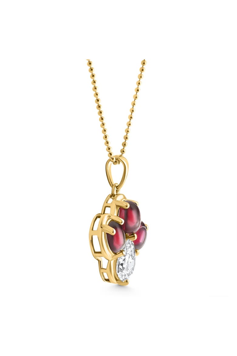 4Ct Pear Diamond & Cabachon Garnet Angelica Pendant 14k Gold Necklace Lab Grown, Alternate, color, Yellow Gold