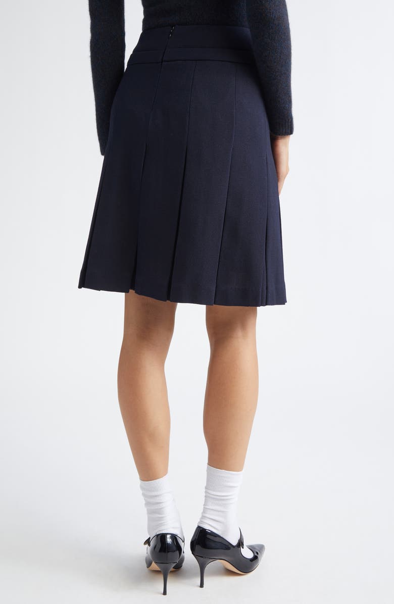 Bow Waist Pleated Wool Grain de Poudre Skirt