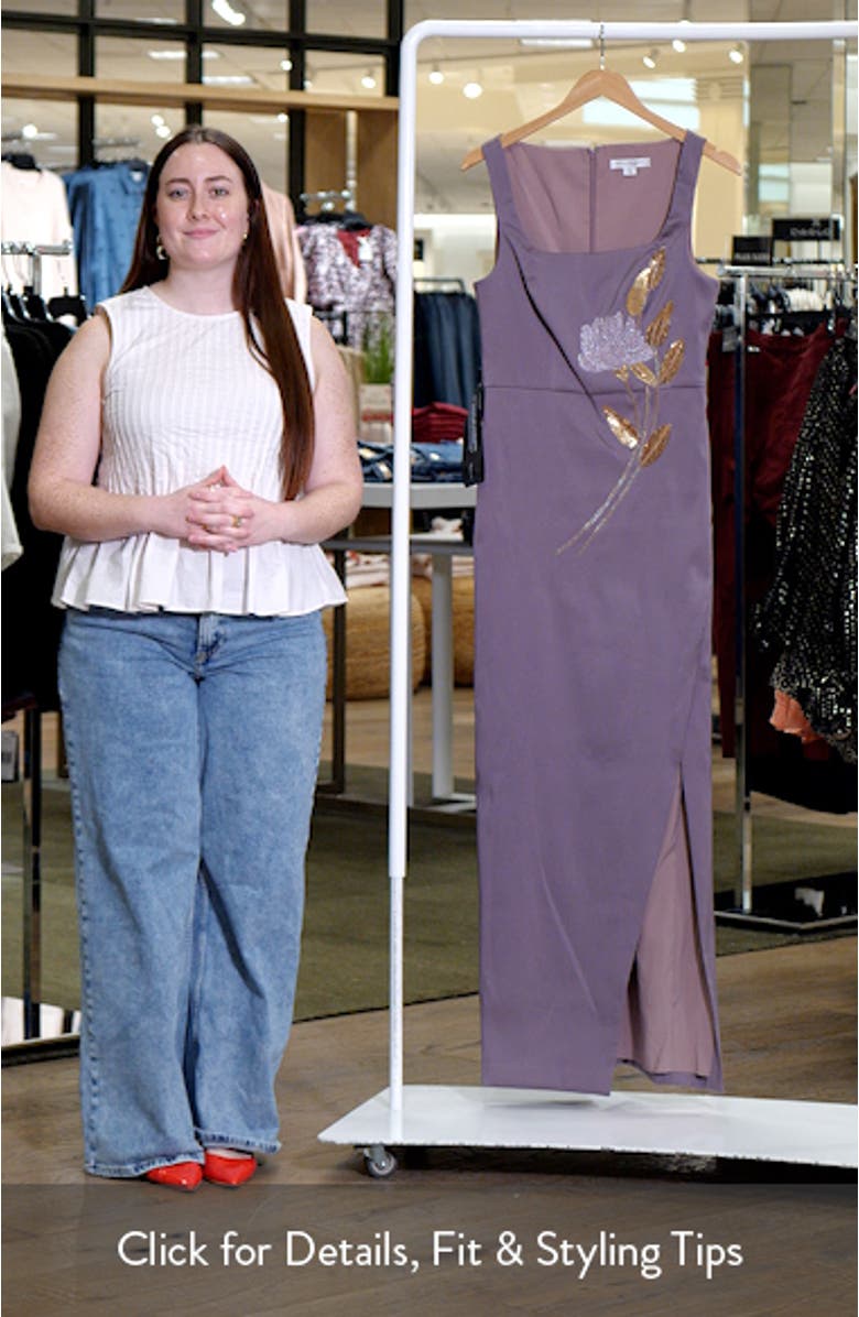 Paloma Beaded Placed Floral Sheath Gown, sales video thumbnail