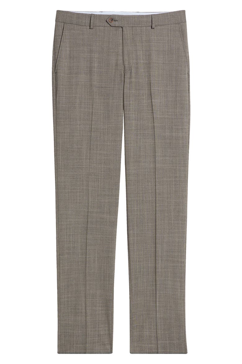 Plaid Flat Front Dress Pants, Alternate, color, TAUPE