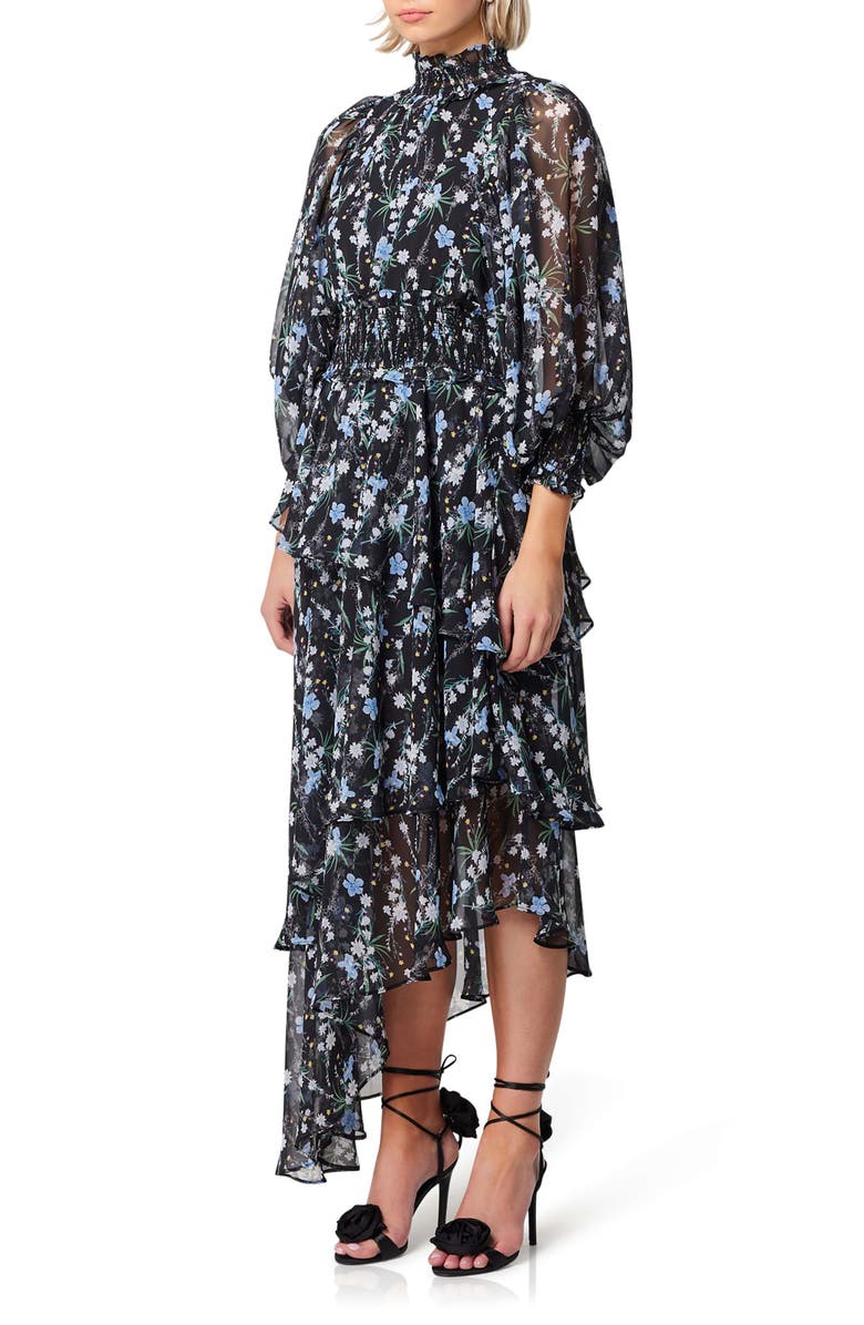 Elliatt Wistfully Floral Print Tiered Asymmetric Hem Dress, Alternate, color, 