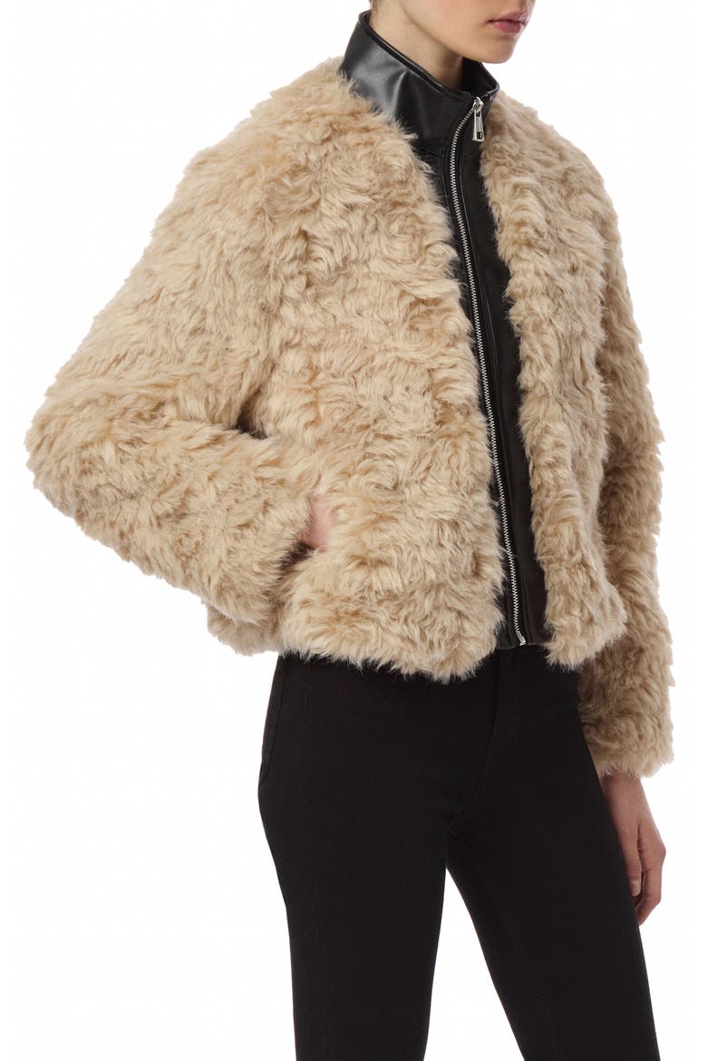 Lillet Pluche™ Bomber Jacket with Faux Leather Bib, Alternate, color, NOIR/ BONE