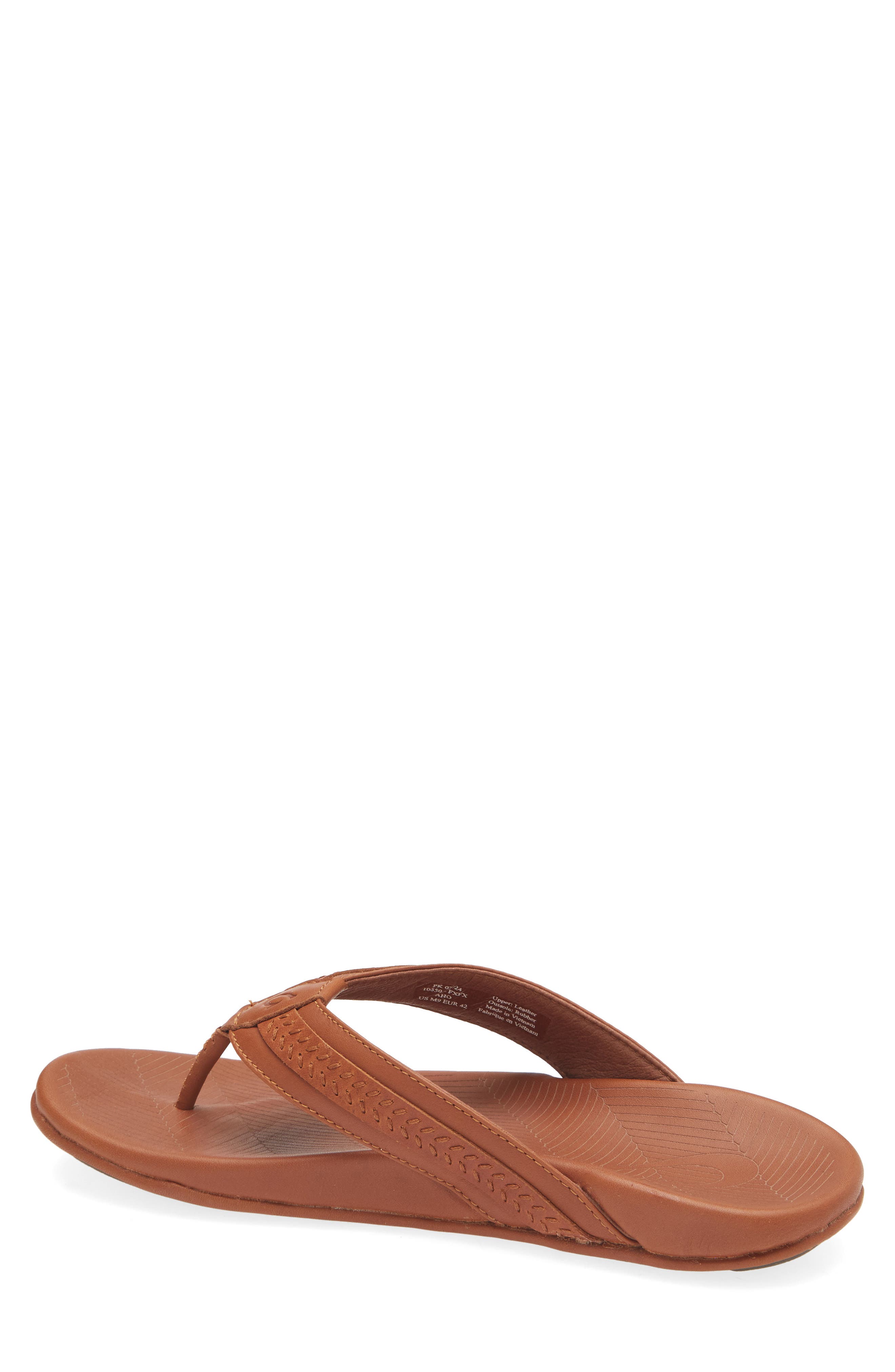 OluKai Aho Leather Flip Flop, Alternate, color, Fox / Fox
