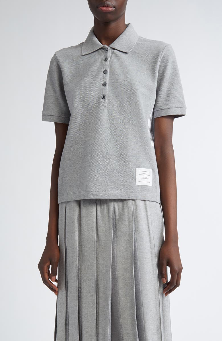 Thom Browne 4-Bar Cotton Piqué Polo, Main, color, Grey