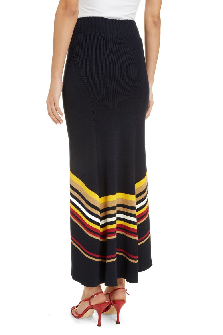 Stripe Hem Maxi Sweater Skirt, Alternate, color, NAVY/ CAMEL MULTI