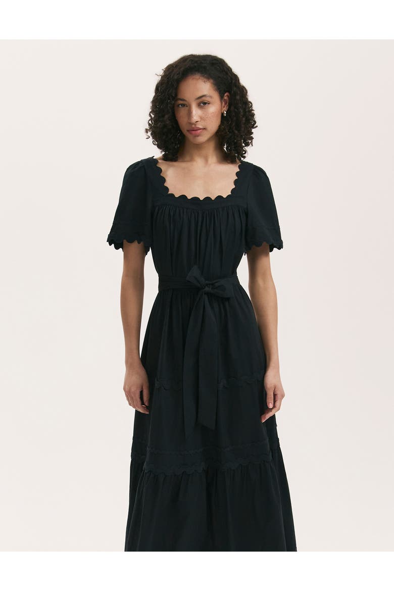 Corina Cotton Midi Tiered Dress, Alternate, color, Black