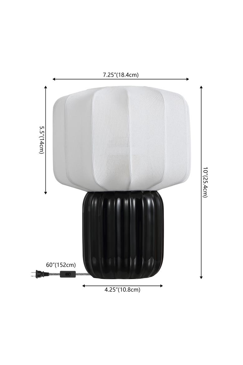 Leola Modern Contemporary Ceramic Fluted Mini with Ribbed Cocoon Pumpkin Shade LED Table Lamp, Alternate, color, Black