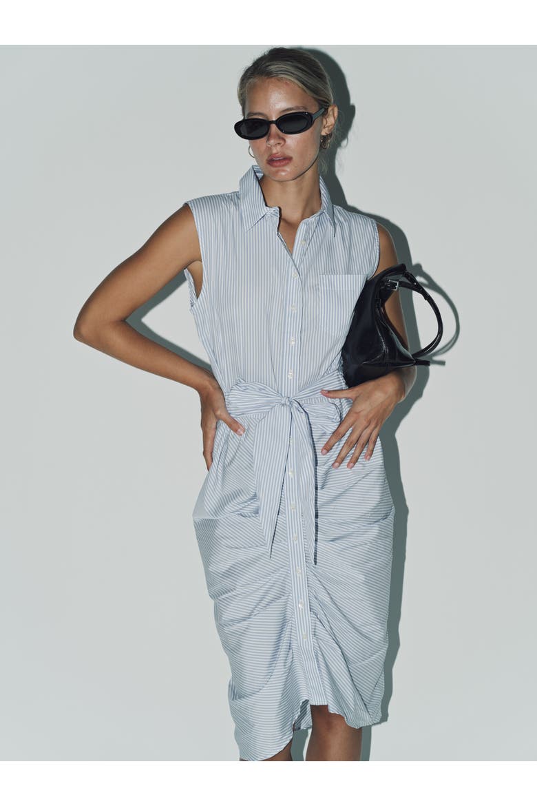 The Sleeveless Wrap Front Dress, Alternate, color, Blue/White