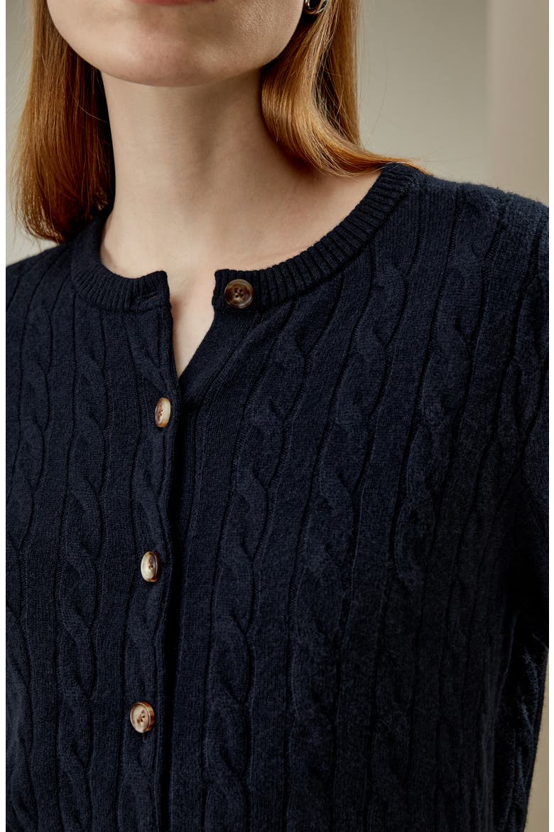 Women's Baby Cashmere Cable-Knit Cardigan, Alternate, color, Navy Blue