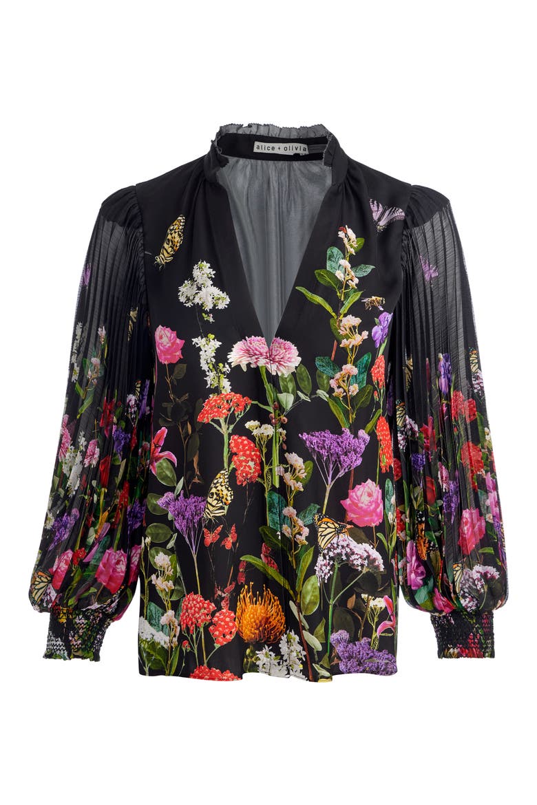 Ilan Floral Pleated Sleeve Button-Up Shirt, Alternate, color, SECRET GARDEN