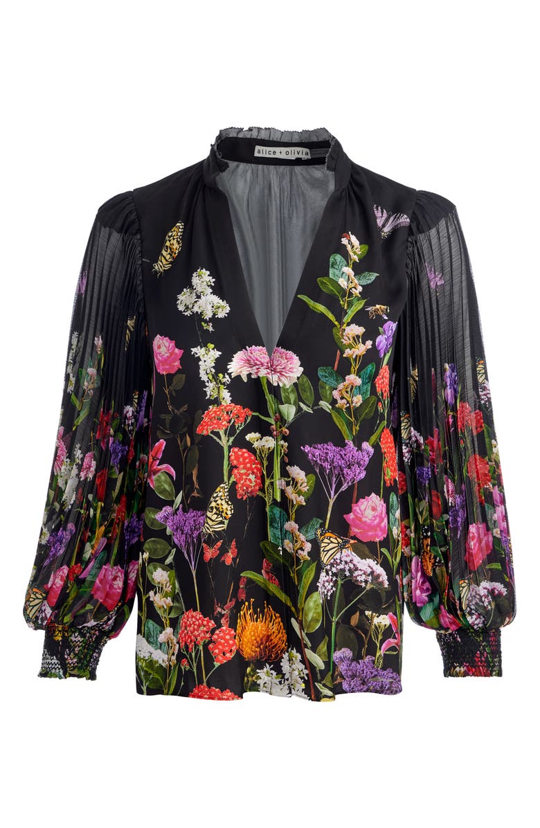 Alice + Olivia Ilan Floral Pleated Sleeve Button-Up Shirt, Alternate, color,