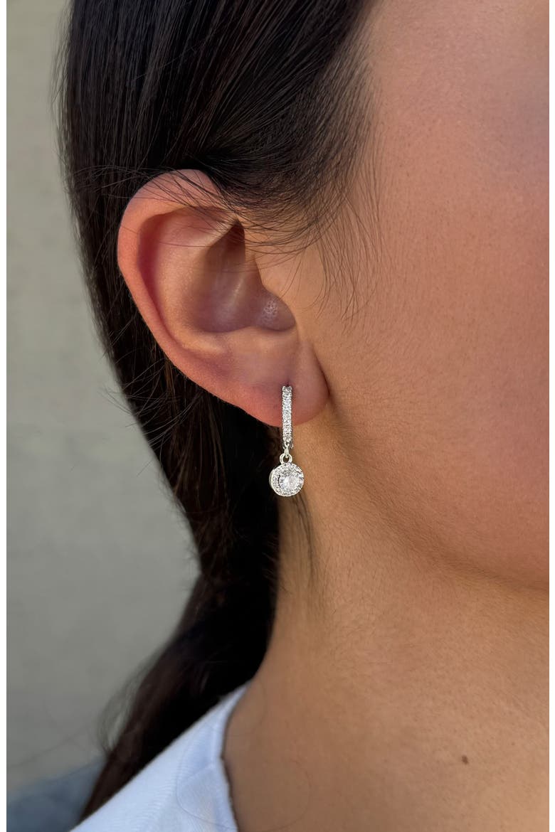 Cubic Zirconia Halo Drop Huggie Hoop Earrings, Alternate, color, SILVER